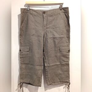 Banana Republic Women's 100% Linen Cargo Capri With Ties Pants Green Size 12